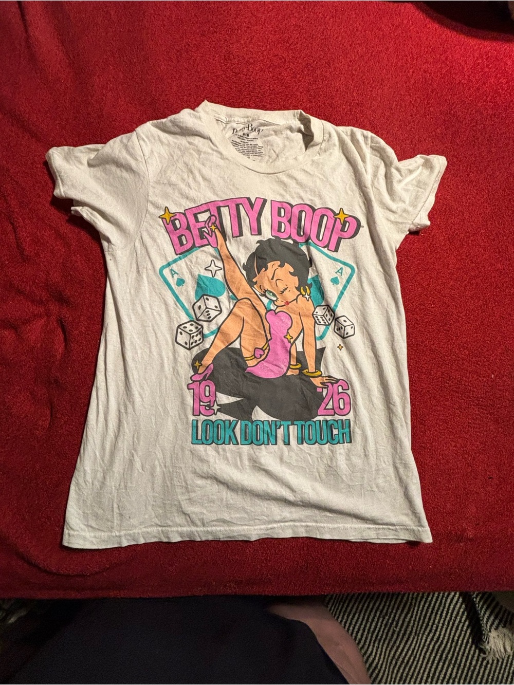Betty Boop 1926 Graphic Tee - White with Pink Look Don’t Touch Size Medium
